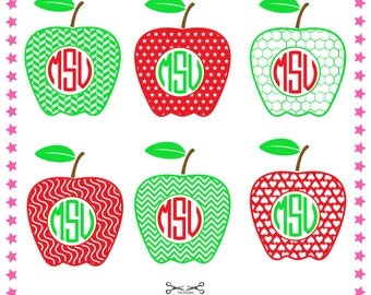 Apple teacher monogram Frame, cut Files SVG, DXF, EPS. Cutting or Printing,Instant Download. Silhouette Studio,Designer Edition,Cricut. 0196