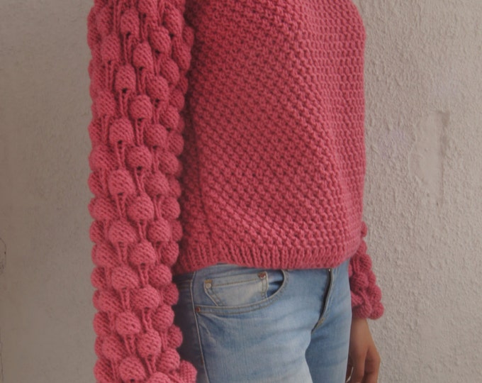 Knit Oversize Free Size Cardigan Sweater Sweatshirt Pullover Pink Dust Rose Handmade, Choose your own color, Custom color