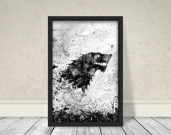 House Stark Inspired Art, Watercolor Stark, Game of thrones Art, Game of thrones Watercolor