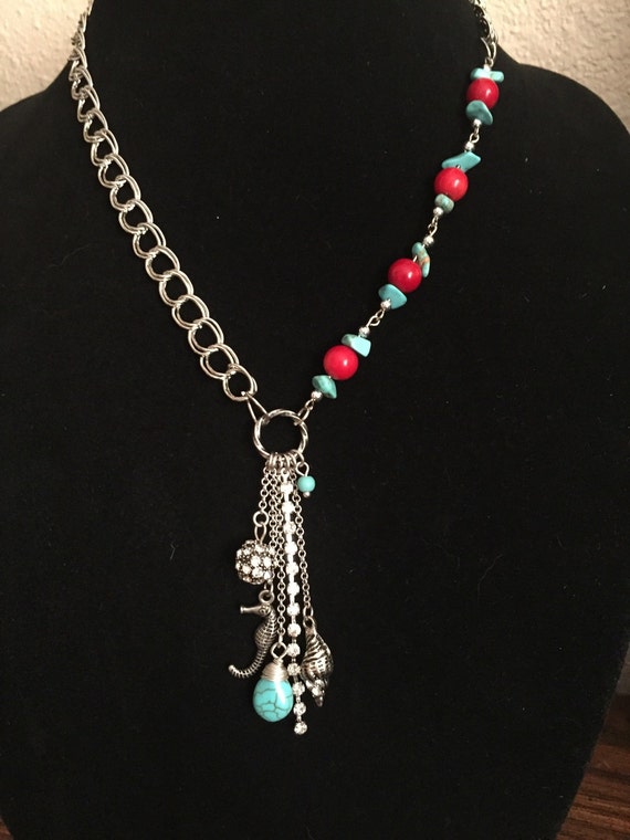 Items Similar To Silver Turquoise And Red Necklace On Etsy