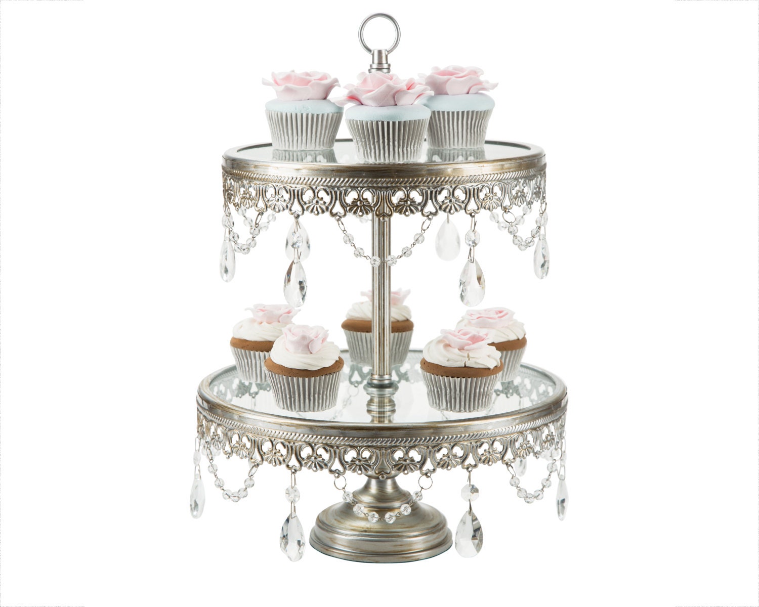 silver 2 tier cupcake stand with glass top by silver 2 tier cupcake stand with glass top by