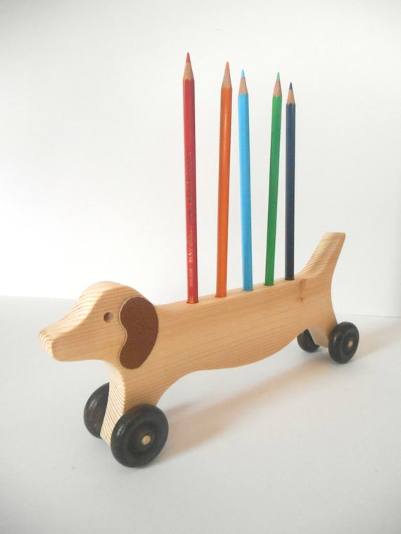 Handmade Wooden Sausage Dog Pencil Holder by WoodenTreasuresUK