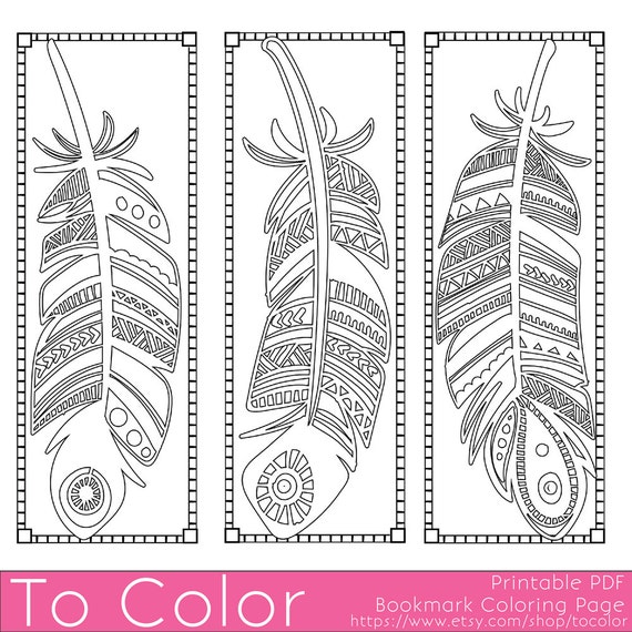 Printable Feathers Coloring Page Bookmarks for Adults PDF