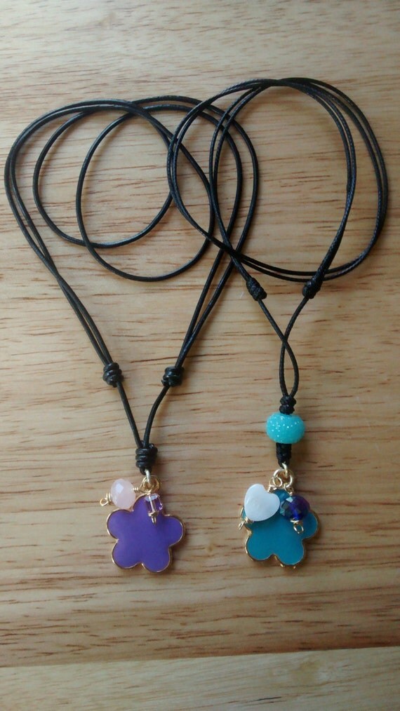 Thin Leather Cord Necklace with metallic charm and by RebeksDesign