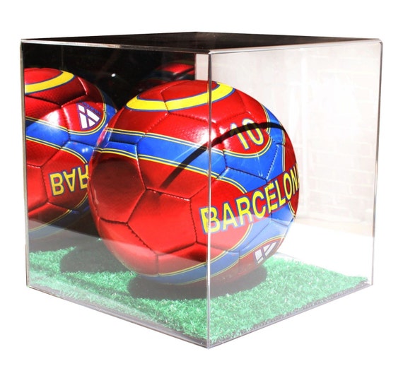 Soccer Ball Display Case With Green Turf by BetterDisplayCases