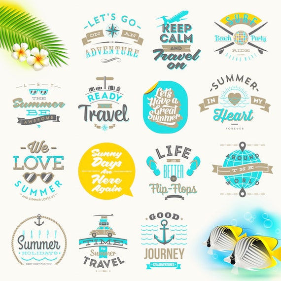 Set of travel and summer vacation Quote Clipart, Digital ...
