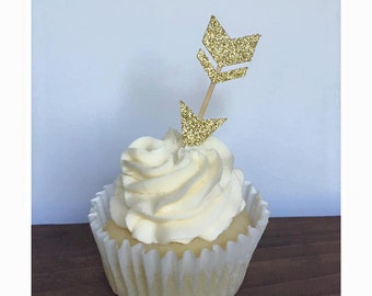 Glitter Arrow Cupcake Toppers (Set of 12) Pick Your Color! Baby Shower Cupcake Toppers, Birthday Cupcake Toppers, Tribal CupcakeToppers