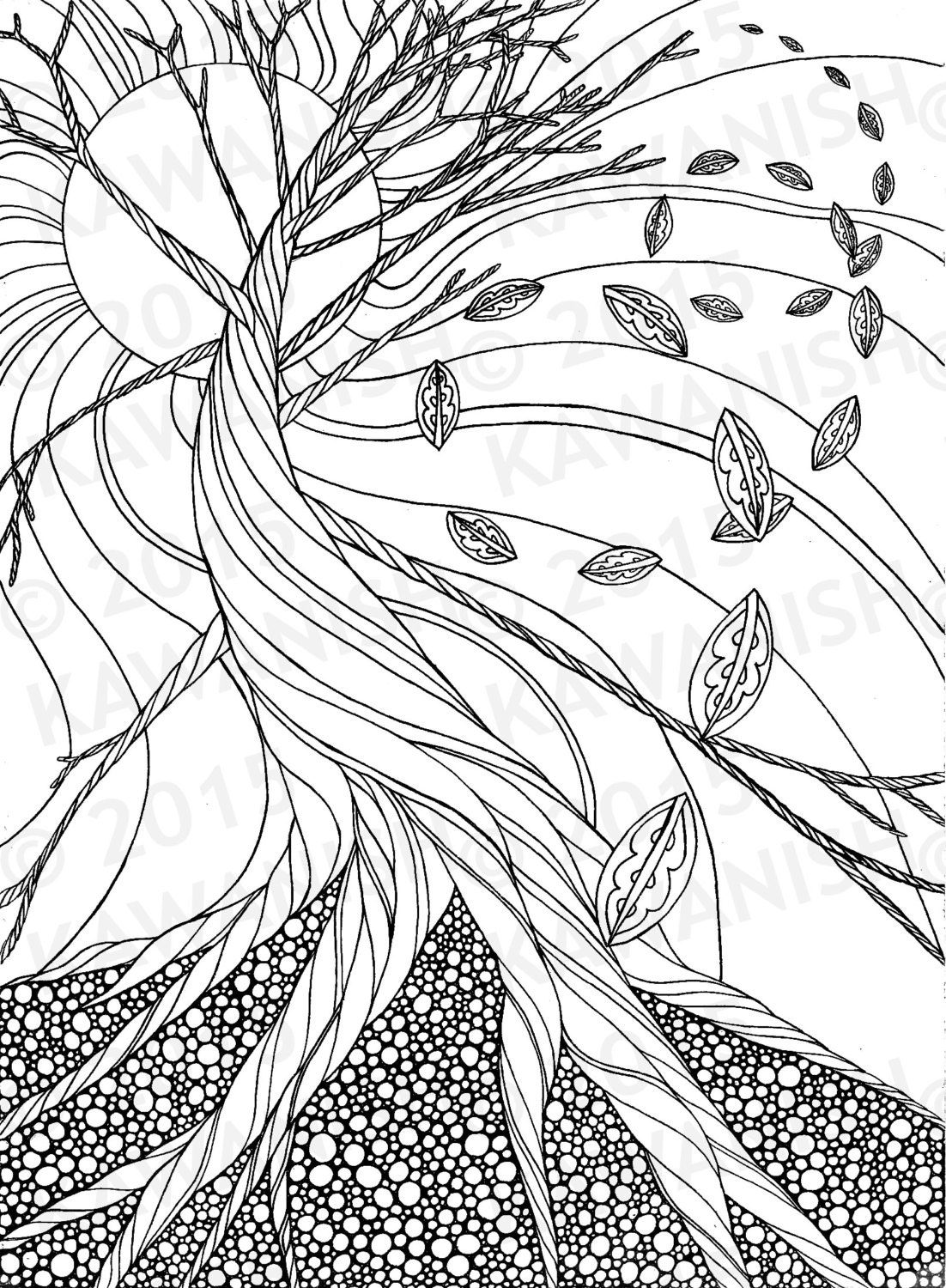 dead tree autumn zentangle adult coloring page gift wall art