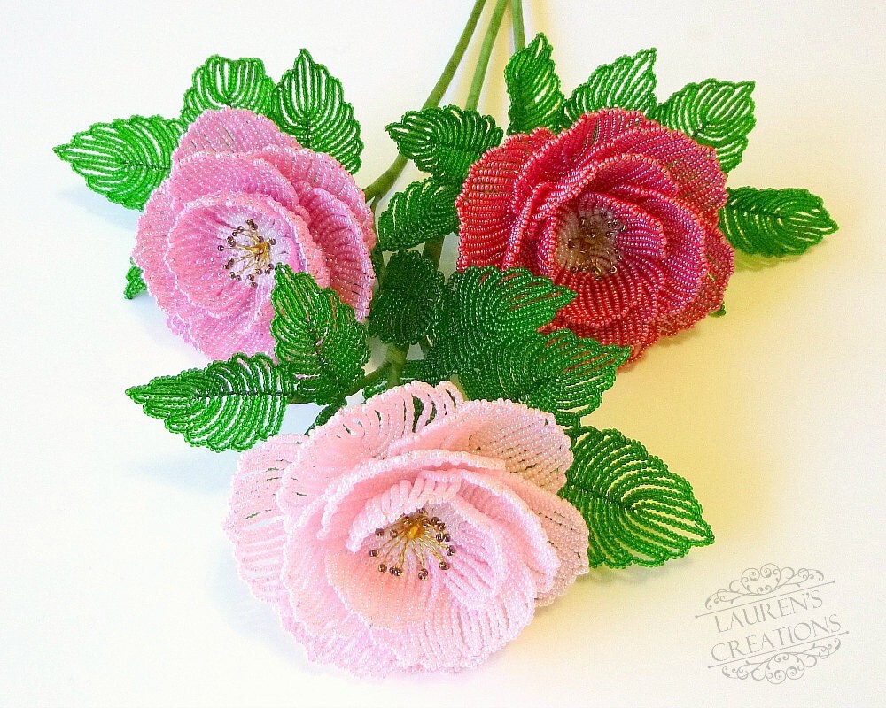 PDF Pattern French Beaded Ruffled Roses Lauren's