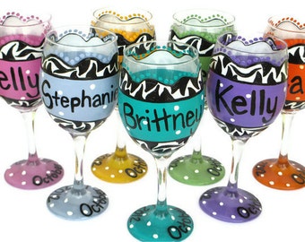 Hand Painted Wine Glass, Custom Hand Paint Wine Glasses, Custom Personalized Wine Glass, Brightly Colored Hand Painted Wine Glasses, Custom