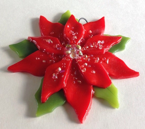 fused glass christmas ornament poinsettia in red fused glass christmas ornament poinsettia in red