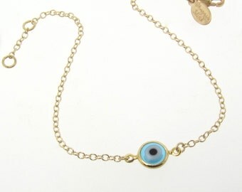 Gold Evil Eye Bracelet - 14K Gold Filled, Small and Dainty - Celebrity Style Jewelry