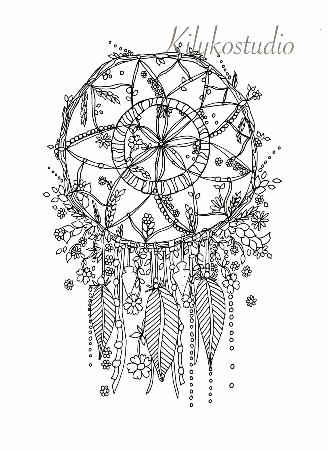 Download dream catcher botanical wildflower adult coloring page ...