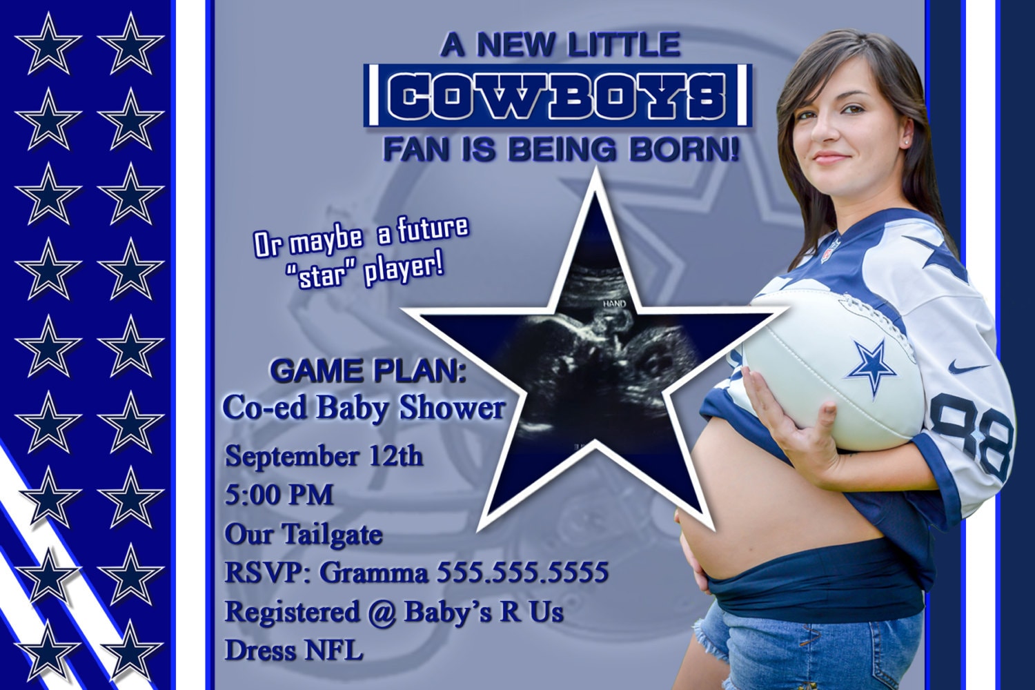 Personalized Dallas Cowboys Baby Shower Mom & Baby Invitations