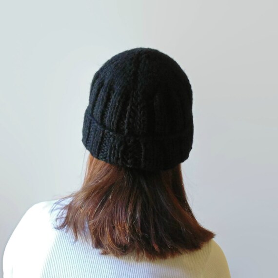 Beanie Black Wool Knitted