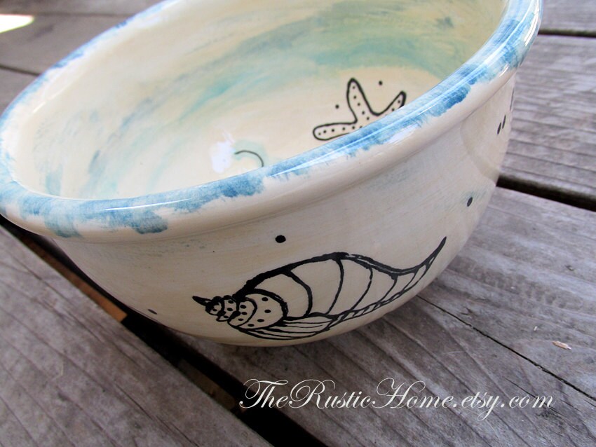Seashell bowl ceramic pottery beach themed starfish shells