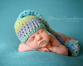Baby Stocking Hat, Baby Elf Hat, Baby Long Tail Hat, Newborn Hat Boy, Baby Hat Crochet, Baby Girl Hat, Baby Photo Prop Hat