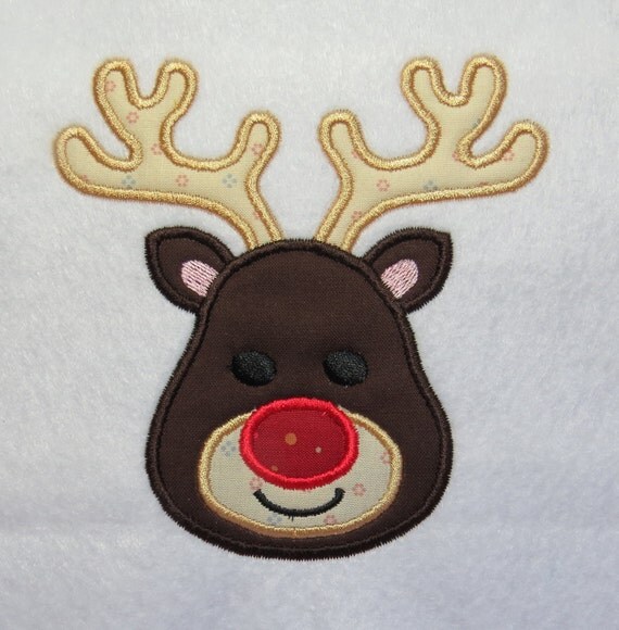 Reindeer Rudolph Red Nosed Machine Applique Embroidery
