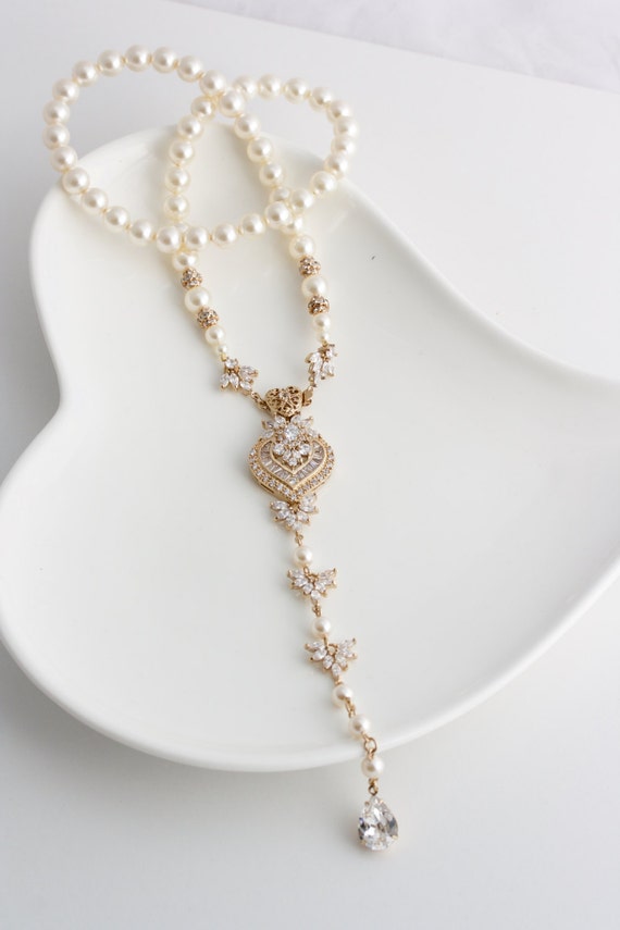 Wedding Jewelry Gold Backdrop Necklace Long Back by LuluSplendor