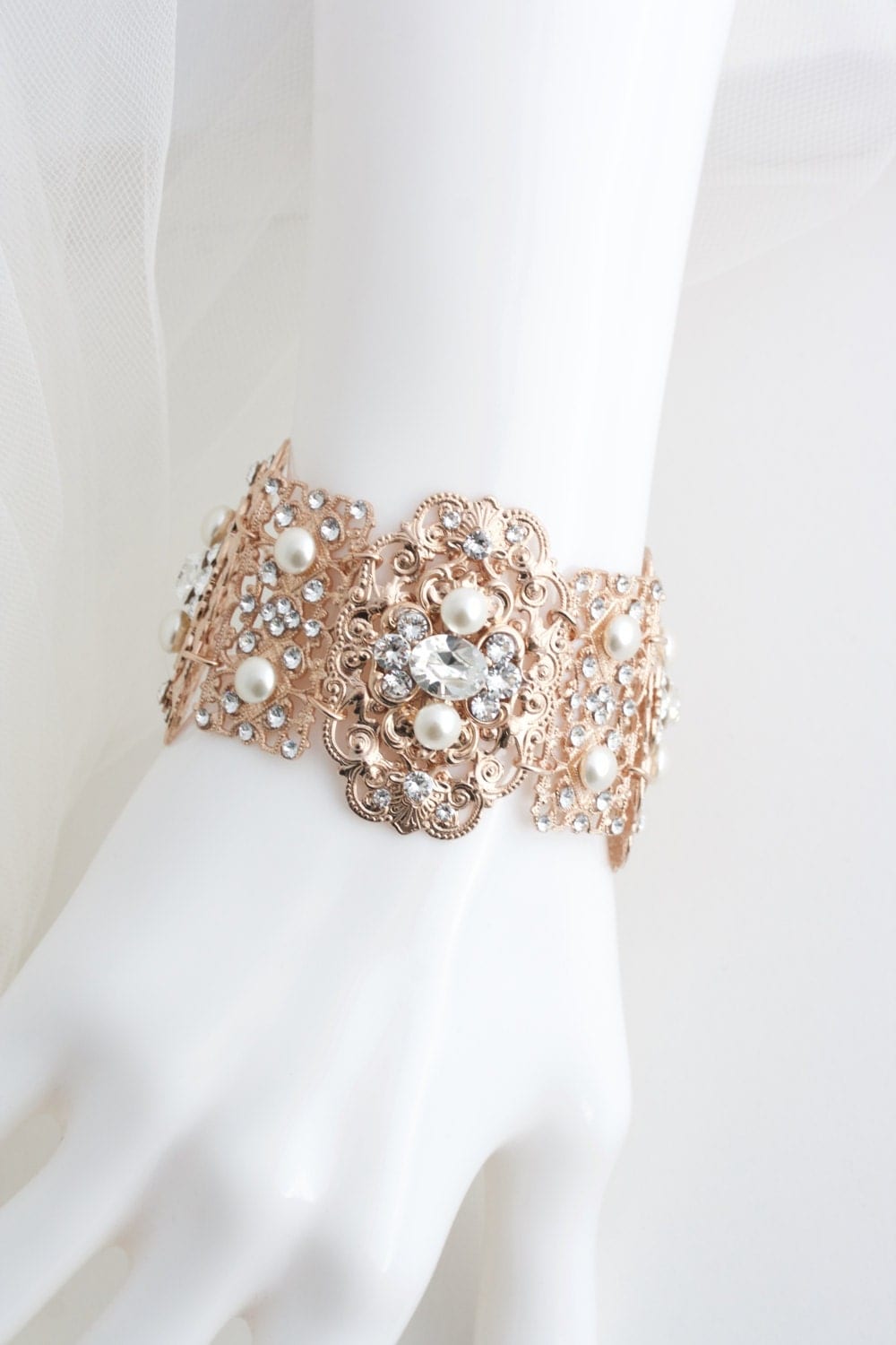 Rose Gold Wedding Bracelet Cuff Bracelet Vintage Filigree