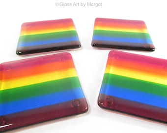 Fused Glass Drink Coasters Rainbow Set of 4