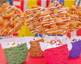 Raffle Ticket Cupcake Wrappers -- DIGITAL Printable -- For Circus, Fair, or Carnival Party