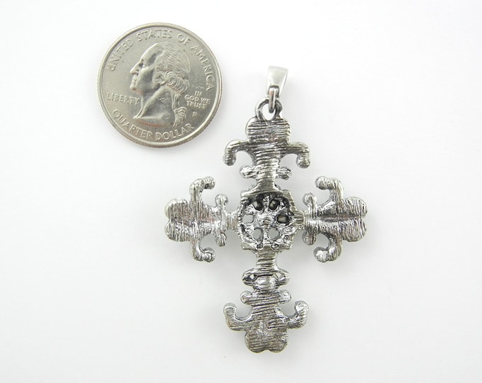 Decorative Cross Pendant Antique Silver-tone Rhinestones