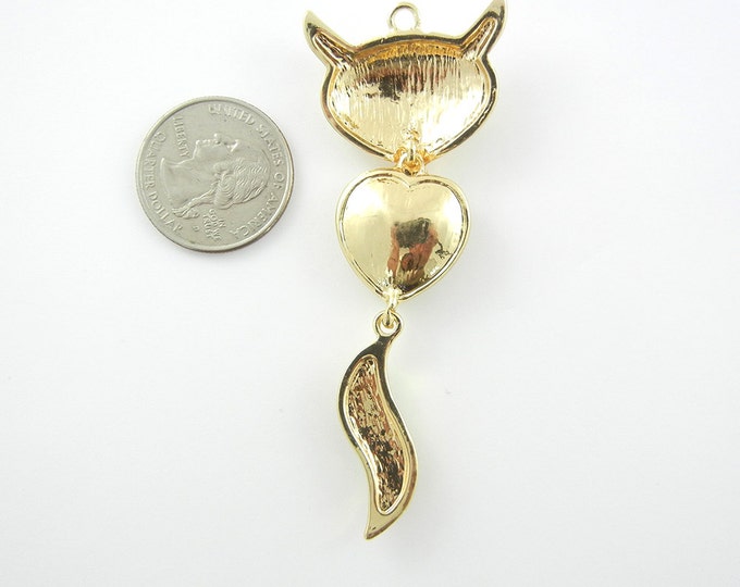 Gold-tone Fox and Heart Pendant Rhinestones