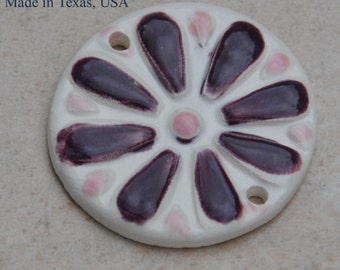 Handmade Pottery Bead with BOHO flower Design