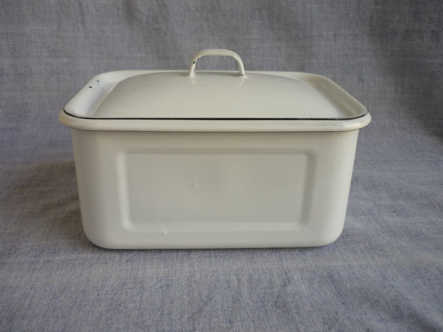 Vintage white enamel covered pan, storage pan, retro white enamel