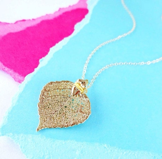 Gold leaf necklace for best friends and by OtisBJewelryGifts