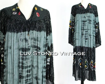 70s Vintage Indian Walia's Tie Dye Boho Hippie Gauze Metallic India Ombre Gypsy Festival Maxi Dress | D004 | SML | 1092.8.24.15