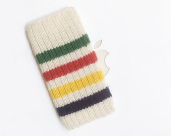 iPhone 5 iTouch 5 Case Cover Hand Knit in Wool - Canadian Hudson Bay Point Blanket Design