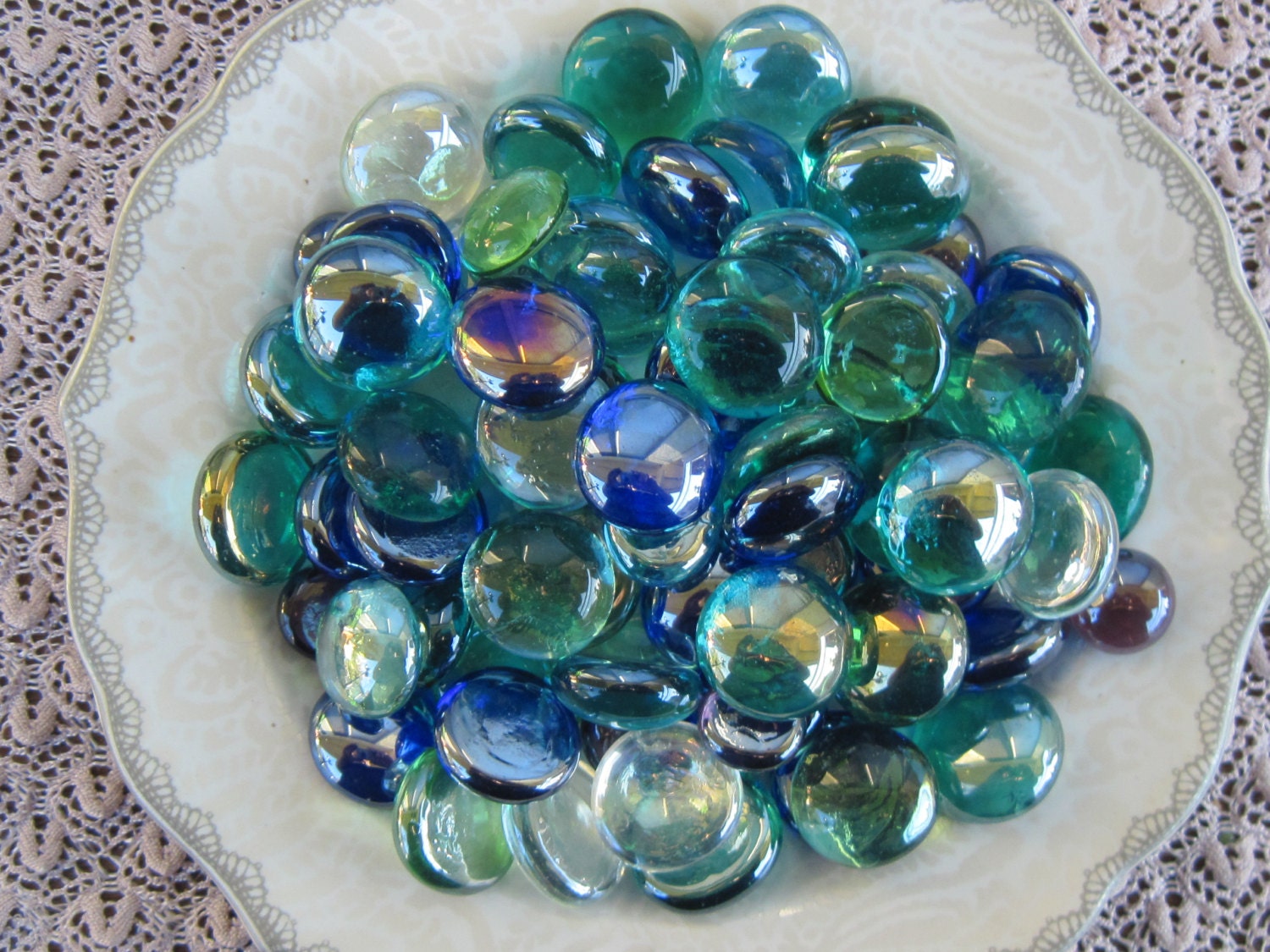 Peacock Colored Glass Gems Teal Green by DesignsbyShellB