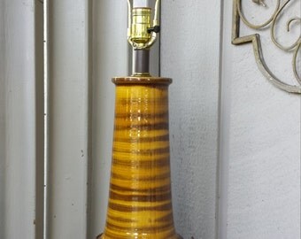 Tall Yellow Brown Stripe Ceramic Lamp