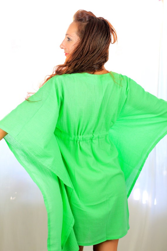 Mini Caftan Dress Beach Cover Up Kaftan in Parrot Green