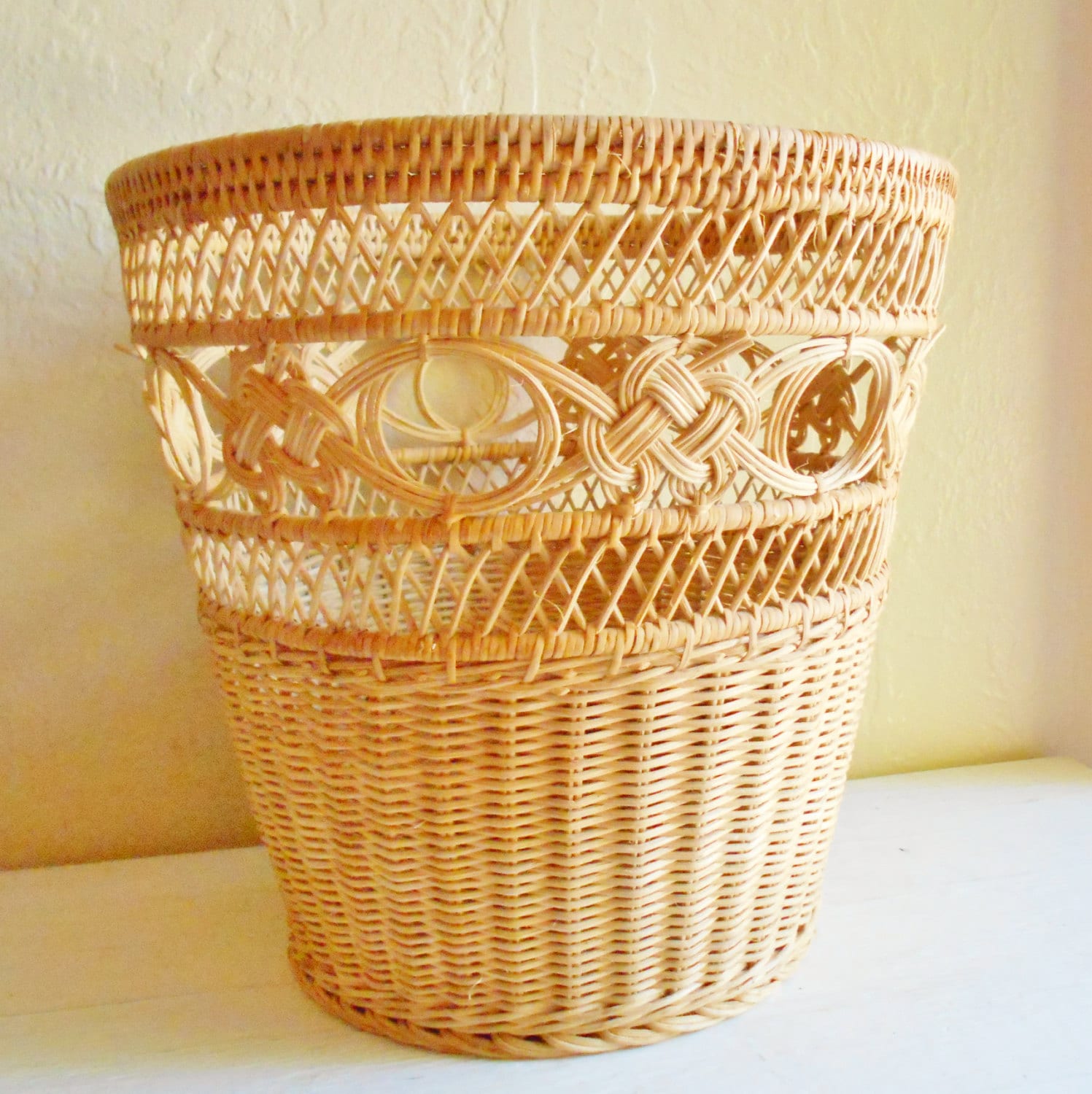 Vintage Woven Basket Planter Waste Basket Trash Can by ShabbyNChic