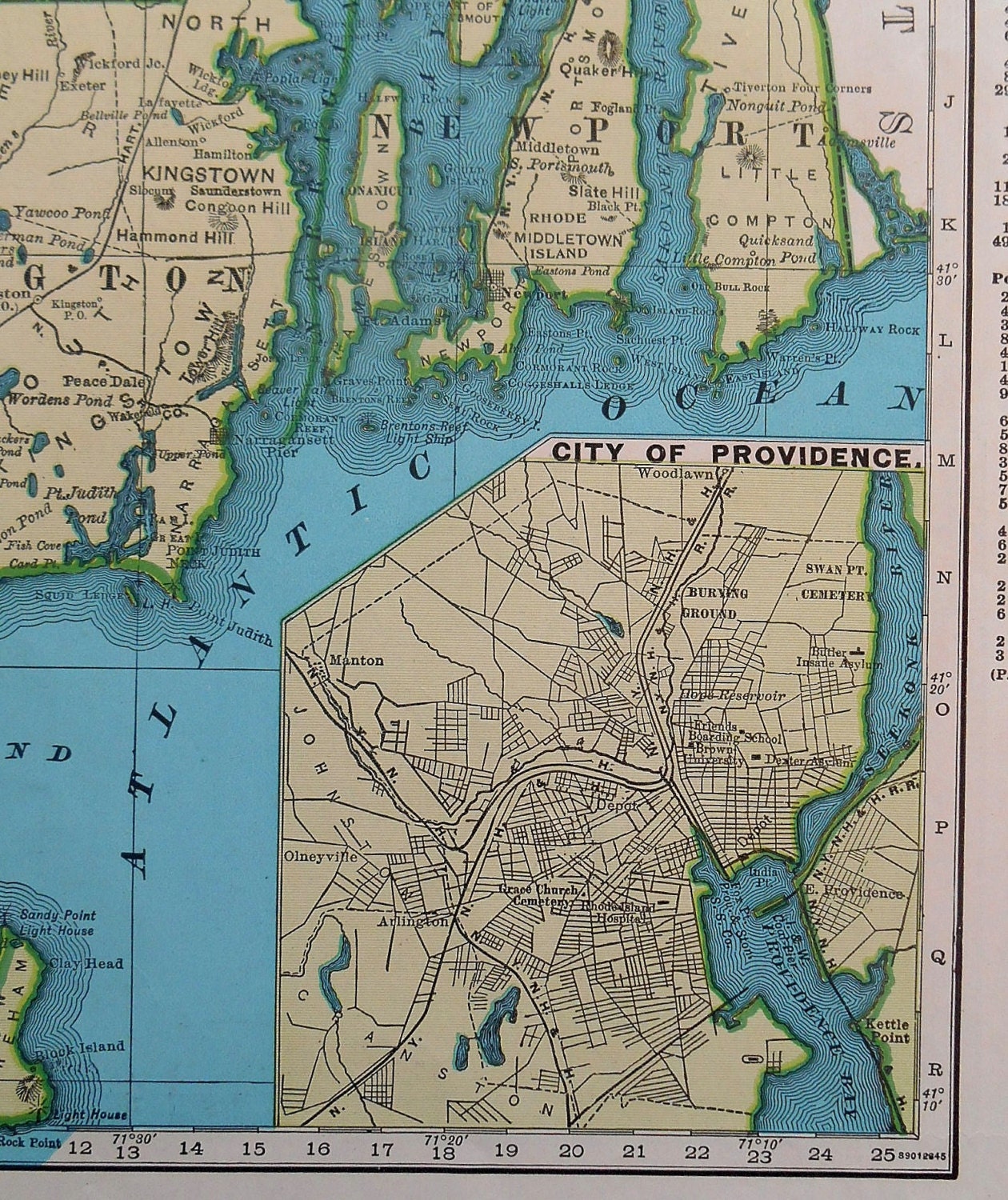 Rhode Island 1947 Vintage Us State Map Old Maps As Art