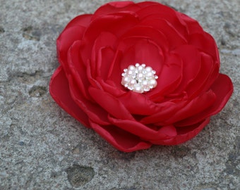 Red Flower Brooch or Hair Clip