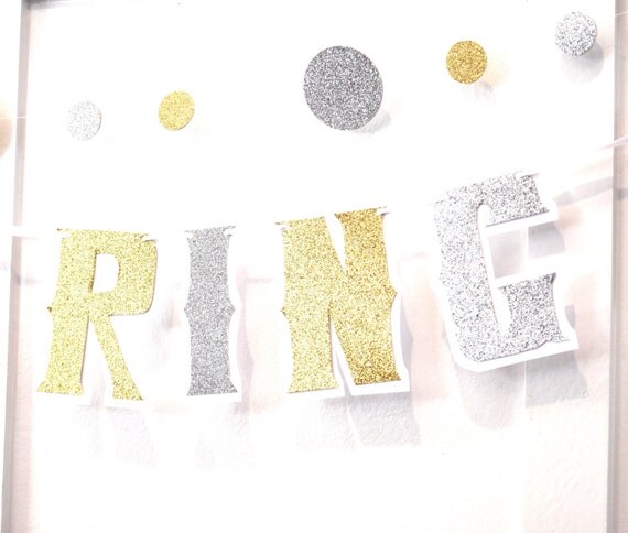 HE PuT A RiNG oN iT Banner with Rings - Wedding Bridal Shower Banner - Gold and Silver Glitter on White Il_570xn