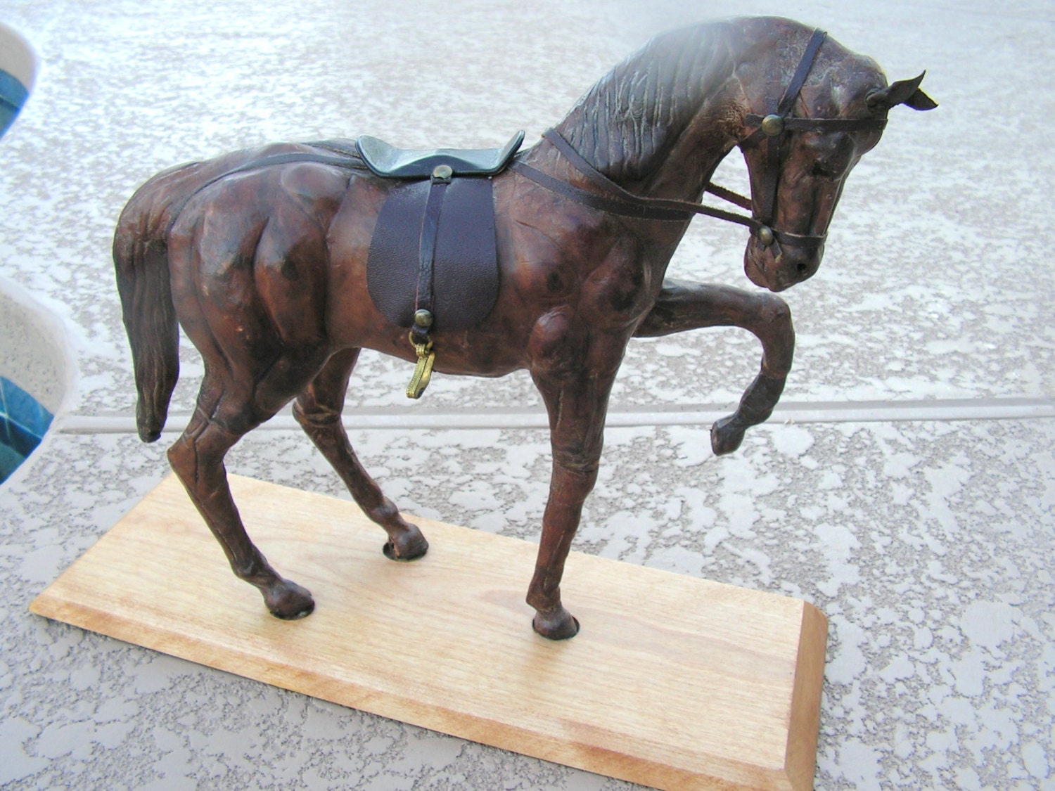 Leather Wrapped Horse Statue Folk Art Sculpture Equestrian