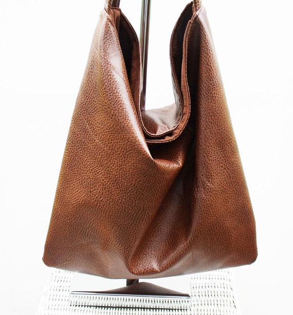 Brown Faux Leather Slouch Handbag large sling hobo bag in