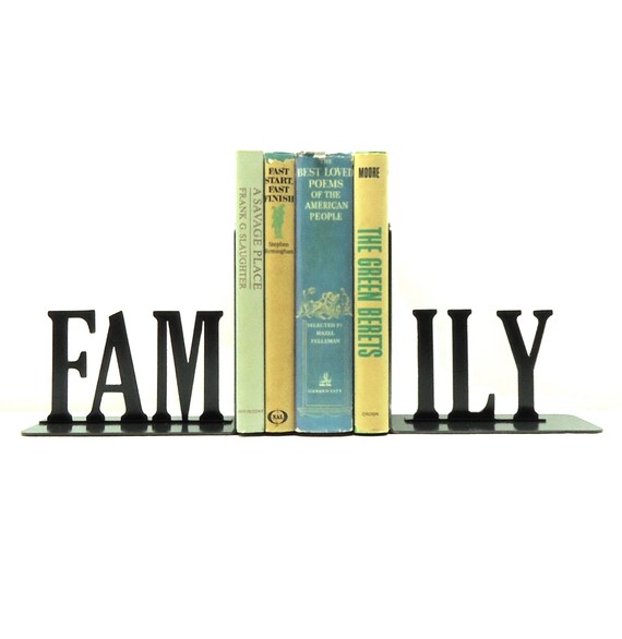 Family Text Metal Art Bookends Free USA Shipping