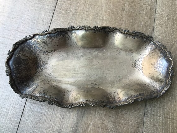 Tarnished Silver Plated Tray jewelry ornate organizer
