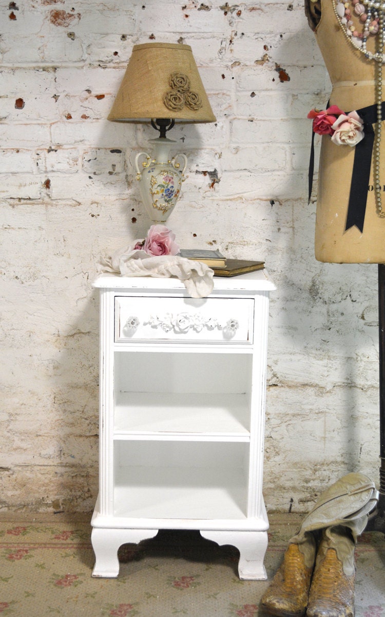Painted Cottage Chic Shabby Romantic French Night Table NT815 Haute Juice