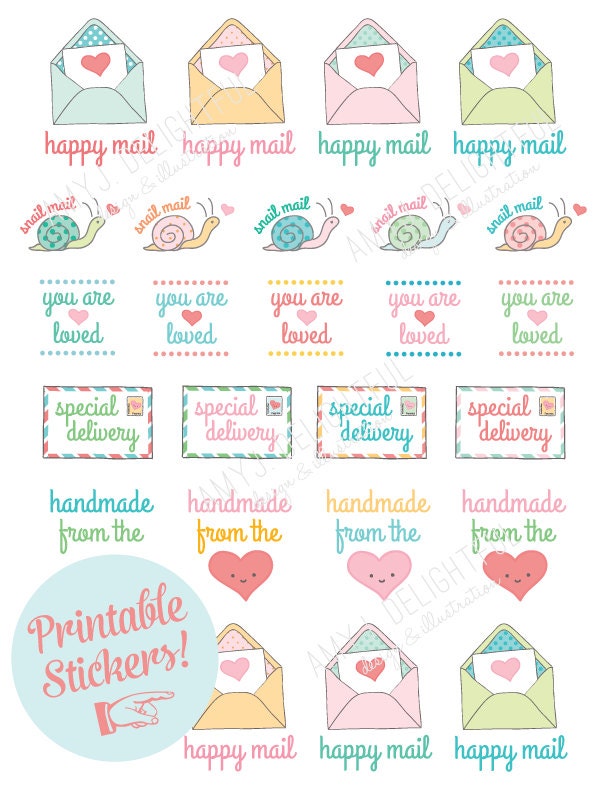 HAPPY MAIL printable STICKERS Digital File Instant Download