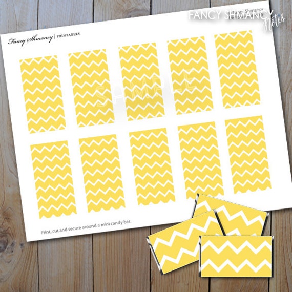 Mini Candy Bar Wrappers / Instant Download / Yellow Chevron