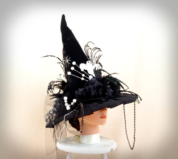 Ghost Witch Hat * Black and White Witch Hat * Halloween Costume * Witch ...