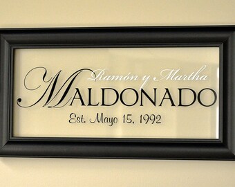 Personalized Picture Frame Family Name Sign Glass Sign 11x21 The Regal