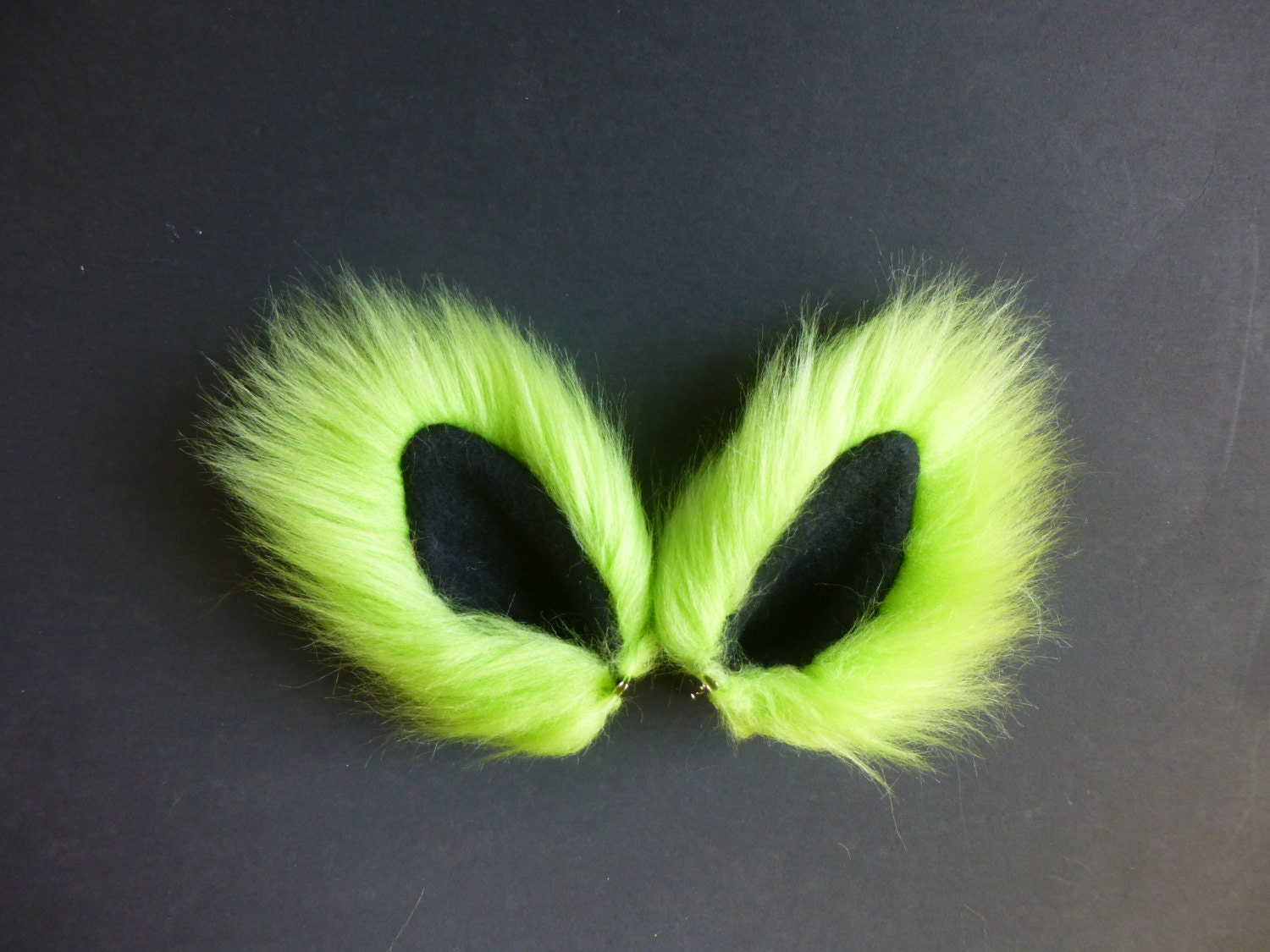 Small Neon Green and Black Faux Fur Ears Costume Cosplay Cat